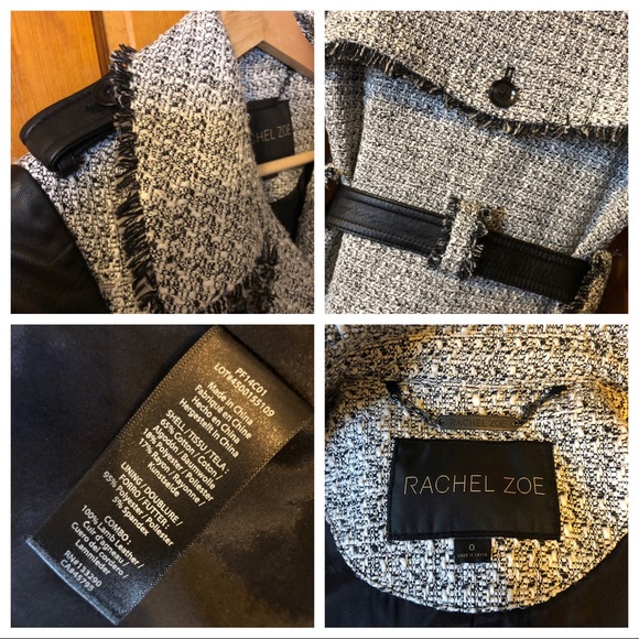 Leather & Tweed Coat Rachel Zoe Christopher Trench - Picture 8 of 8